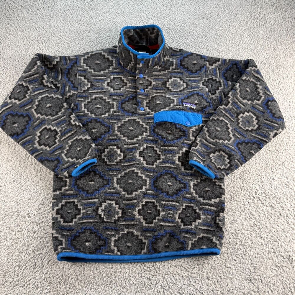 Patagonia Synchilla Snap-T Fleece Jacket Mens XS Gray Blue Yanaba Aztec Tribal - Picture 2 of 10